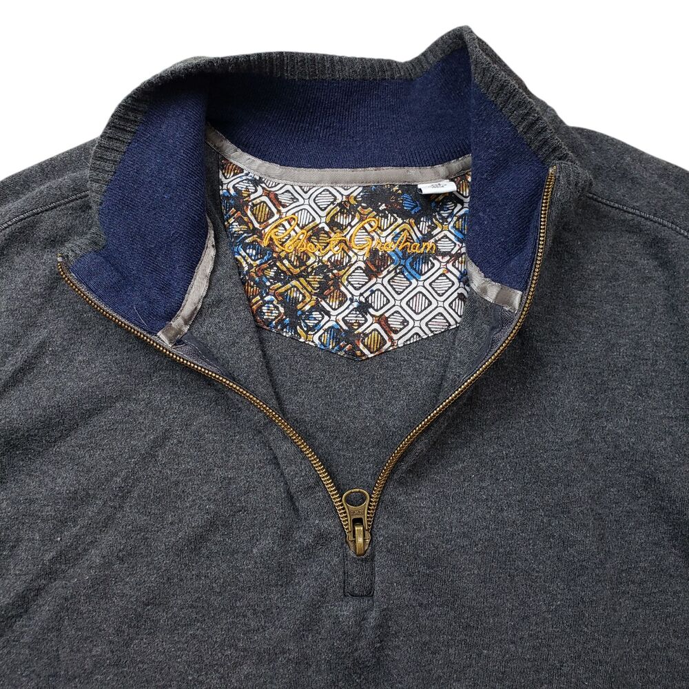 Robert Graham Sweater Mens Medium 1/4 Zip Long Sleeve Classic Fit Pullover Gray - Picture 3 of 9